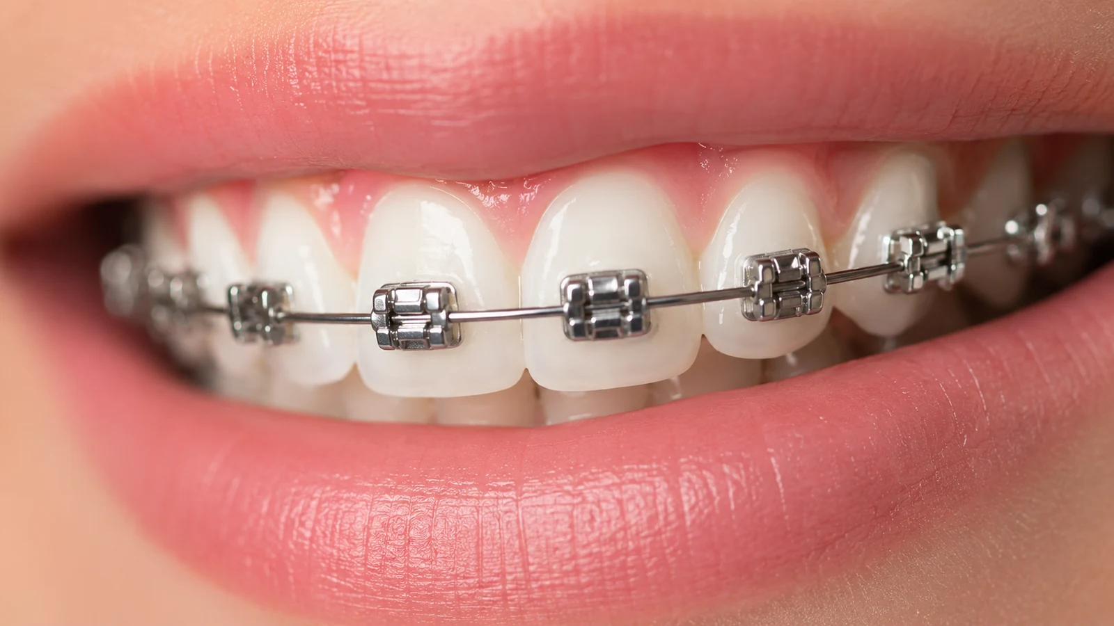 Brackets métalliques collés sur les dents